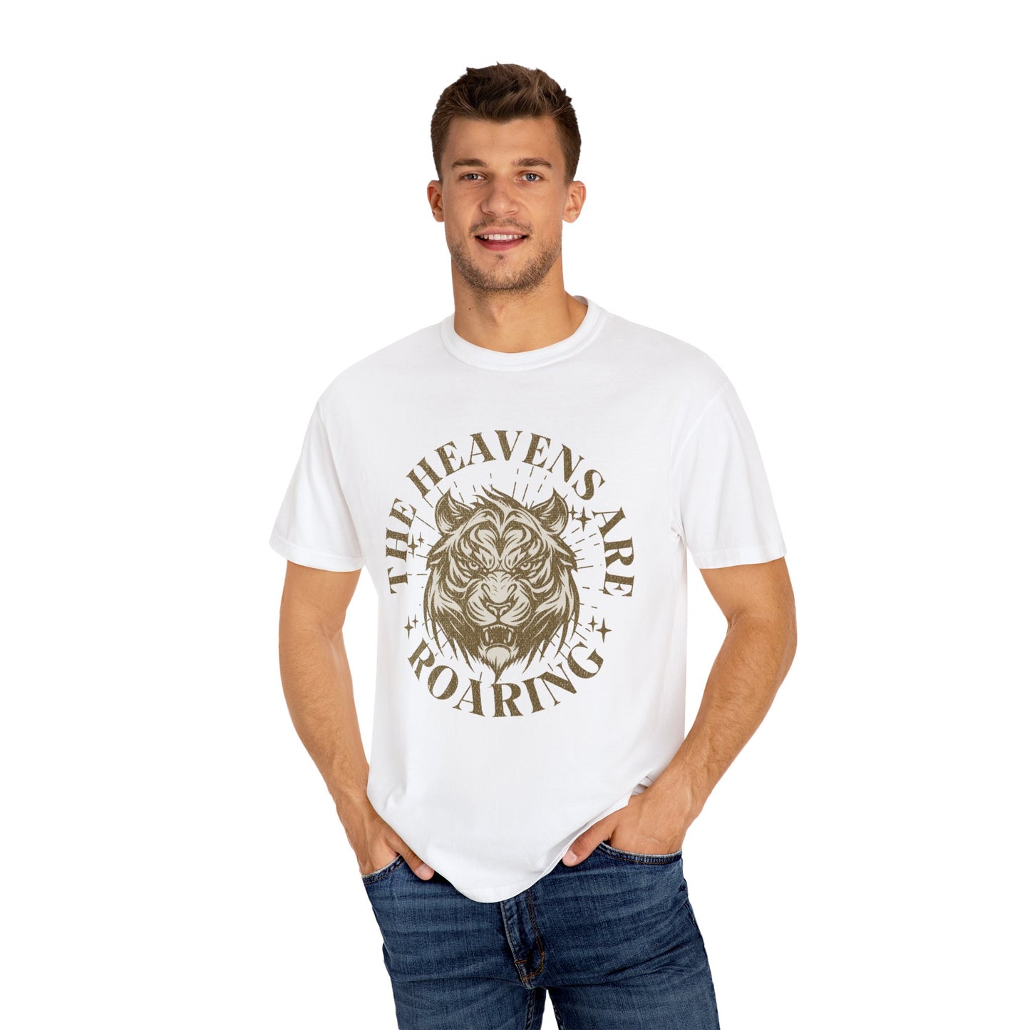 Heavenly Roar Unisex T-Shirt | Spiritual Apparel, Lion Graphic Tee, Gift for Nature Lovers, Inspirational Clothing, Summer Fashion