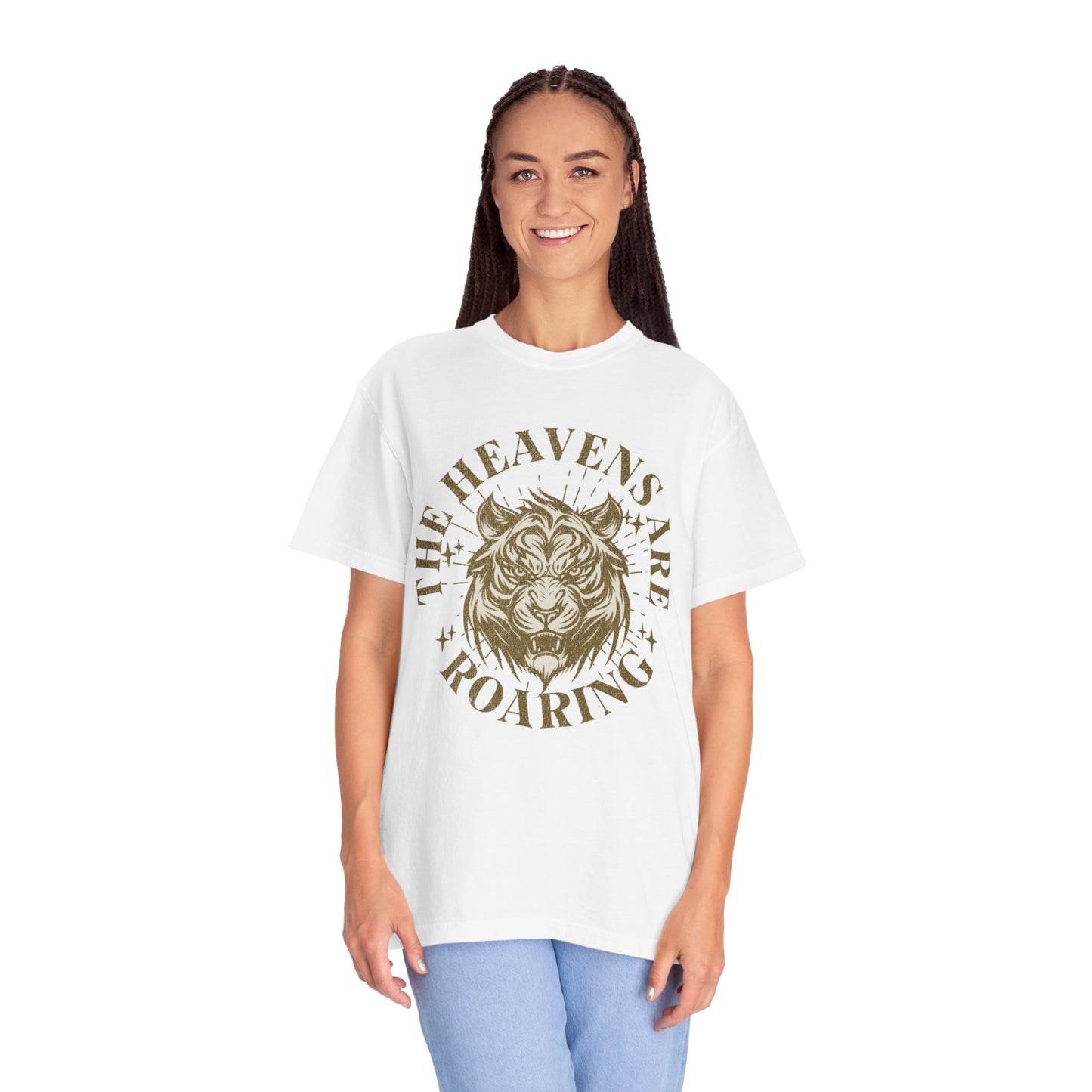 Heavenly Roar Unisex T-Shirt | Spiritual Apparel, Lion Graphic Tee, Gift for Nature Lovers, Inspirational Clothing, Summer Fashion