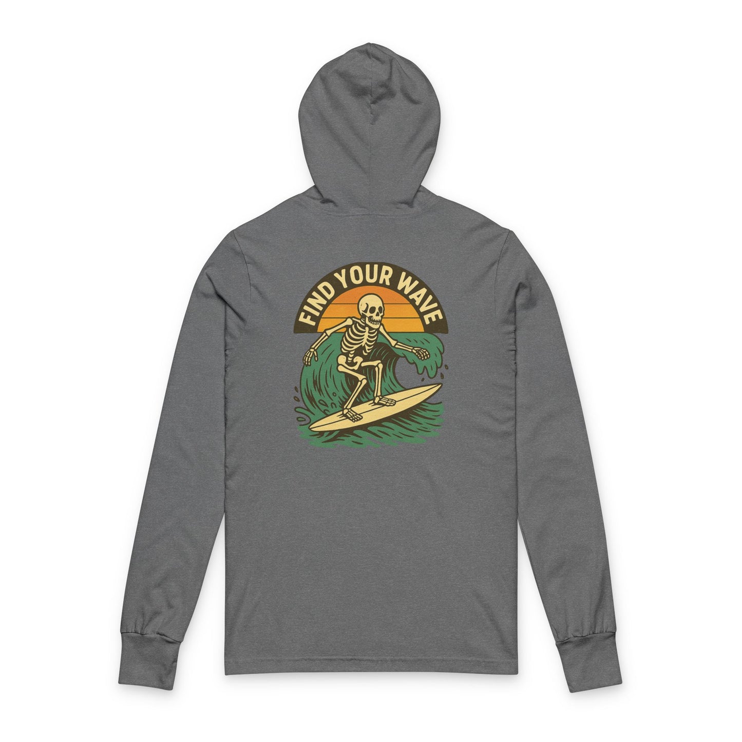 Find Your Wave Skeleton Surfing Unisex Hooded Long Sleeve Tee