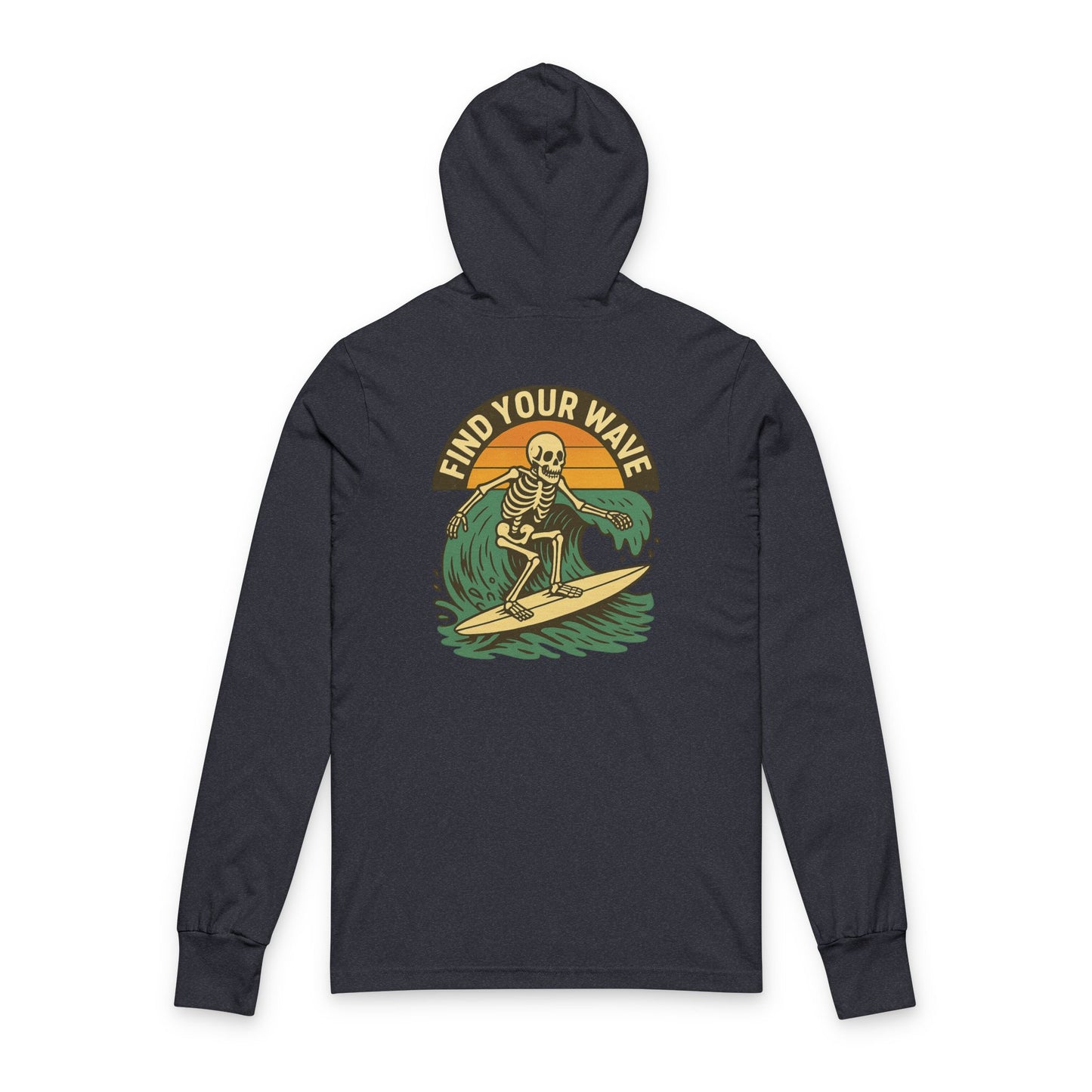 Find Your Wave Skeleton Surfing Unisex Hooded Long Sleeve Tee