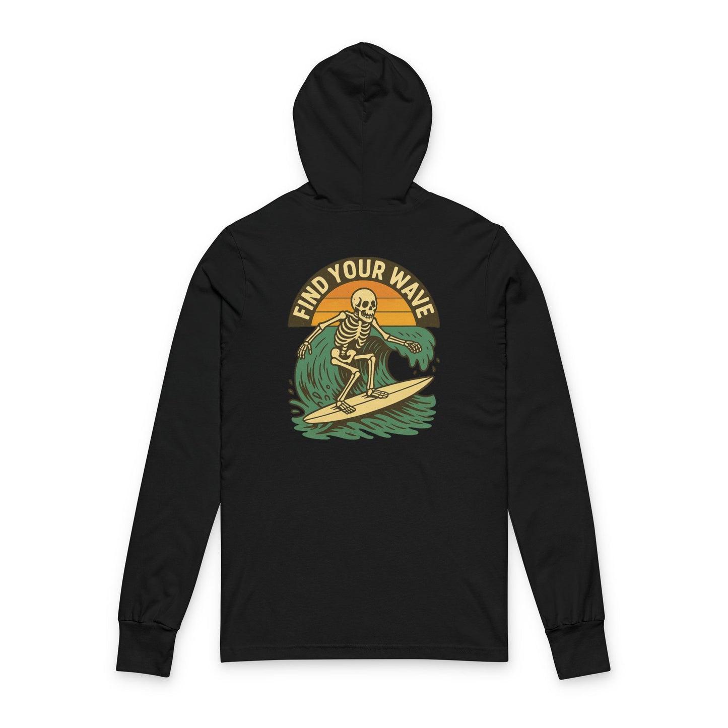 Find Your Wave Skeleton Surfing Unisex Hooded Long Sleeve Tee