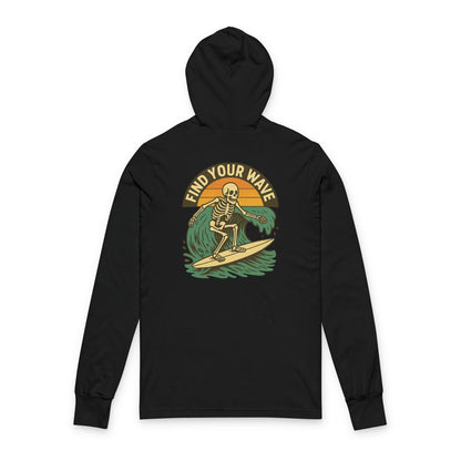 Find Your Wave Skeleton Surfing Unisex Hooded Long Sleeve Tee