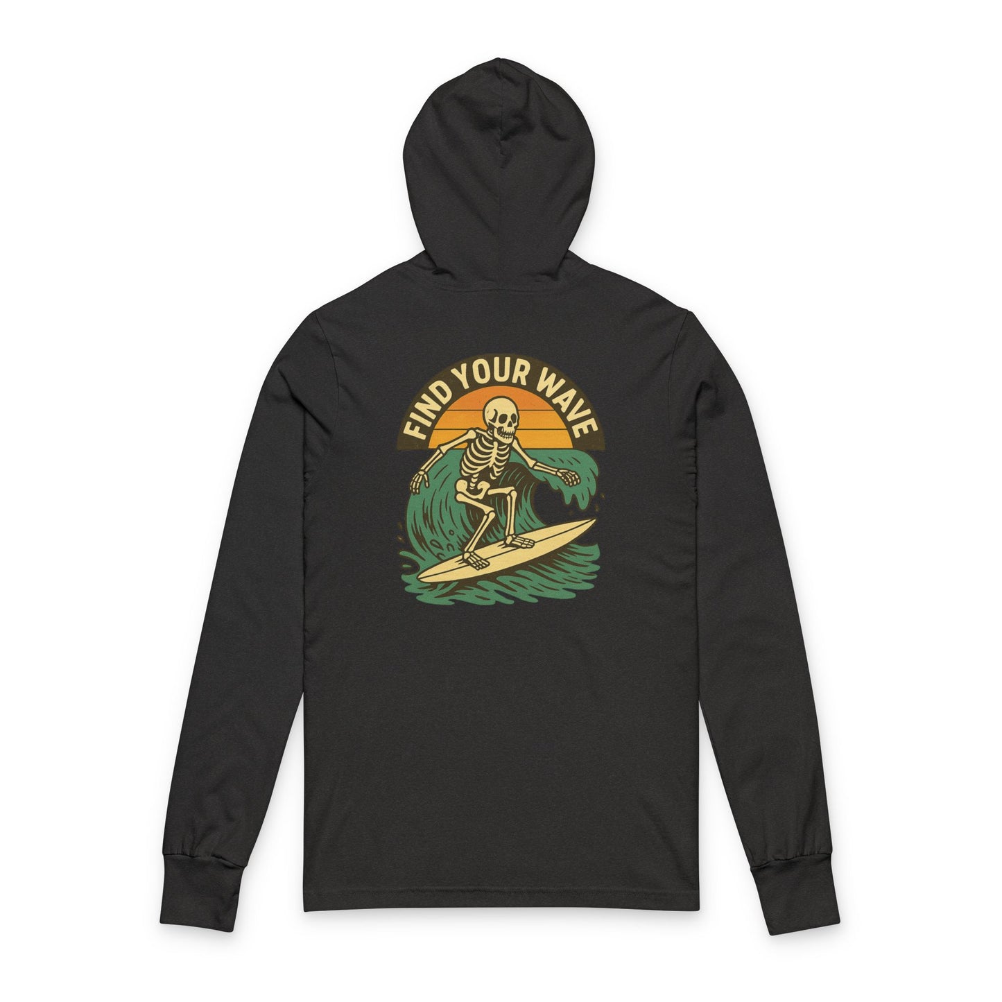 Find Your Wave Skeleton Surfing Unisex Hooded Long Sleeve Tee