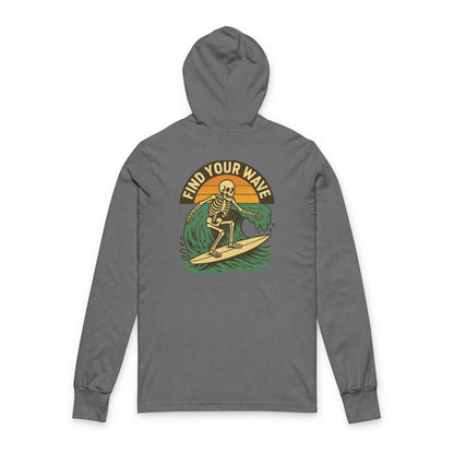 Find Your Wave Skeleton Surfing Unisex Hooded Long Sleeve Tee