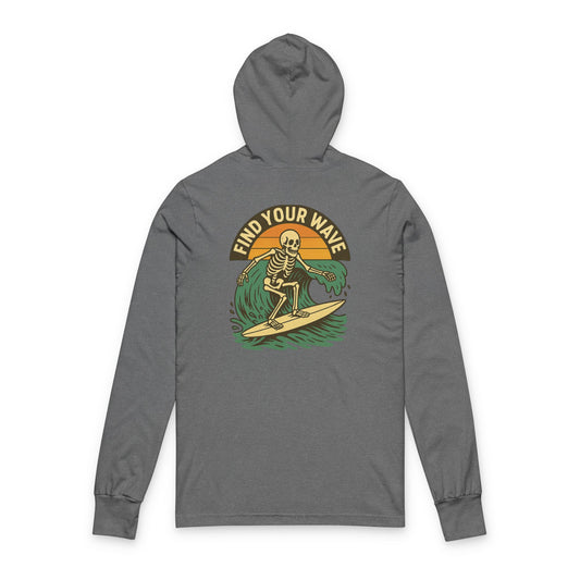 Find Your Wave Skeleton Surfing Unisex Hooded Long Sleeve Tee