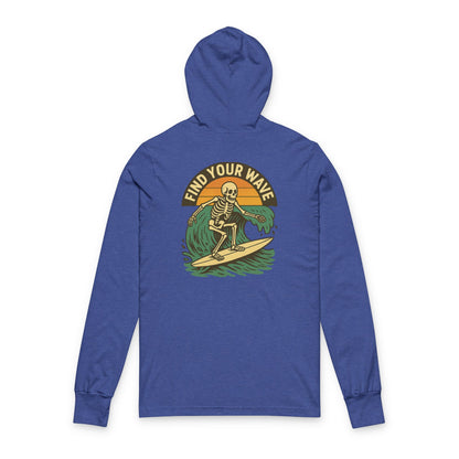 Find Your Wave Skeleton Surfing Unisex Hooded Long Sleeve Tee